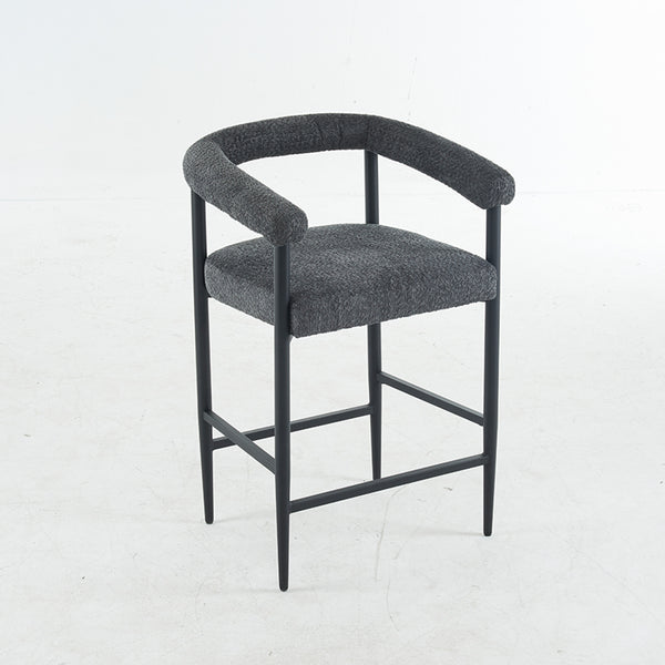 English Elm Modern Upholstered Bar Stools with Boucle Fabric and Armrests, Sturdy Metal Frame, Ergonomic Comfort DARK GREY W1901P264275