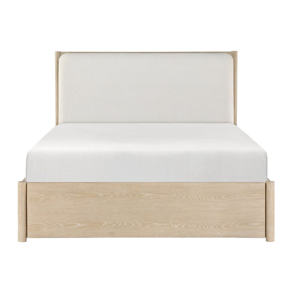 English Elm King Storage Bed Upholstered Headboard Oak Frame with Usb Shelves and Footboard Drawers B011S02355