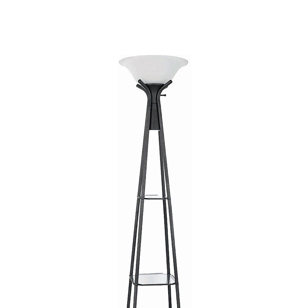 English Elm Sentinel Black Modern Torchiere Floor Lamp with 3 Shelves, Frosted Glass Shade, Durable Metal Legs B062P328687