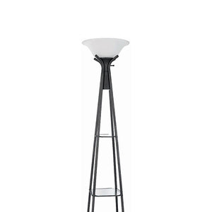 English Elm Sentinel Black Modern Torchiere Floor Lamp with 3 Shelves, Frosted Glass Shade, Durable Metal Legs B062P328687