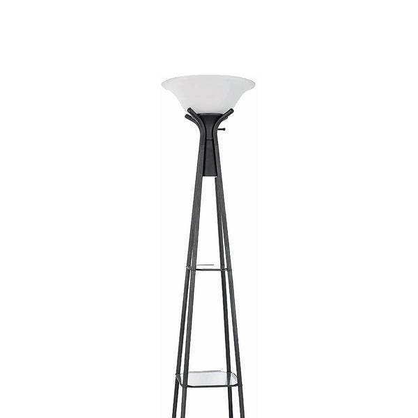 English Elm Sentinel Black Modern Torchiere Floor Lamp with 3 Shelves, Frosted Glass Shade, Durable Metal Legs B062P328687