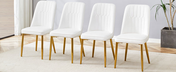 English Elm 4 Modern Dining Chairs White Gold PU Cushioned Seats Ergonomic Curved Back Metal Legs, Anti-Slip Pads W1512P399723