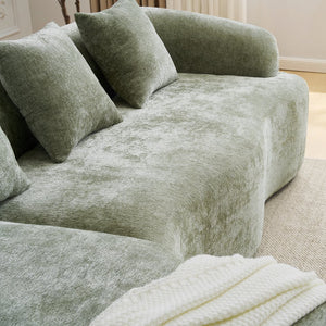 English Elm Full L-Shape Sectional Sofa with Curved Chaise, Modular Chenille Couch, High-Density Comfort for Apartment Living Green W3612S00003