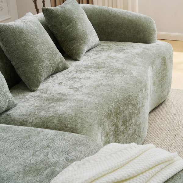 English Elm Full L-Shape Sectional Sofa with Curved Chaise, Modular Chenille Couch, High-Density Comfort for Apartment Living Green W3612S00003