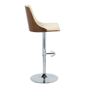 English Elm Gianna Adjustable Mid-Century Modern Barstool Set Of 2 - Chrome, Walnut, Cream Faux Leather Elegance B202S00890