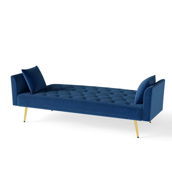 English Elm Modern Tufted Velvet Sleeper Sofa Retro Style Convertible Fold Flat for Compact Spaces Blue W2353P399459