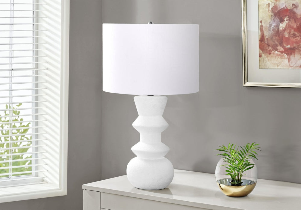 English Elm Lighting, Geometric Cream Ceramic Table Lamp with Ivory Drum Shade for Bedside or Office B2710P221319