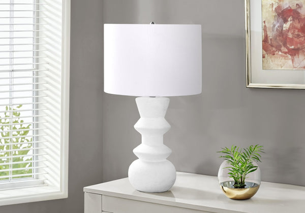 English Elm Lighting, Geometric Cream Ceramic Table Lamp with Ivory Drum Shade for Bedside or Office B2710P221319