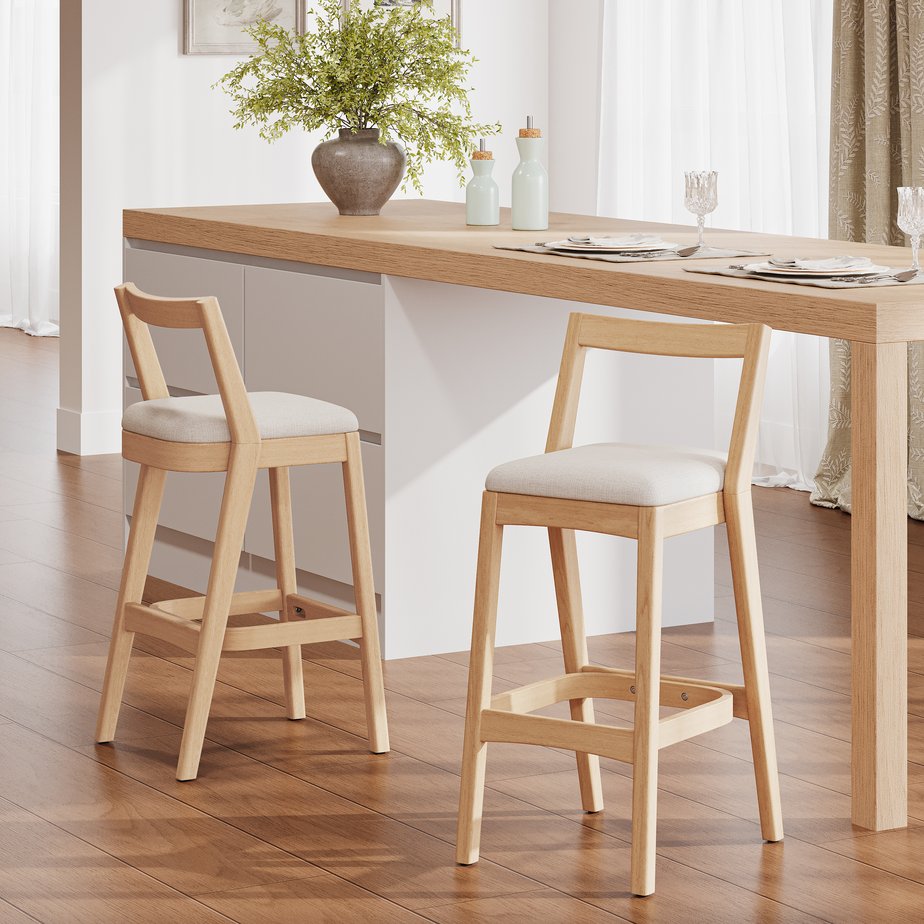 English Elm Christopher Knight Home® - Jasper Ergonomic Rubberwood Barstool Set of 2 with Thick Cushions, Stable Trapezoid Legs, Modern Look Beige+Natural N775P336213N