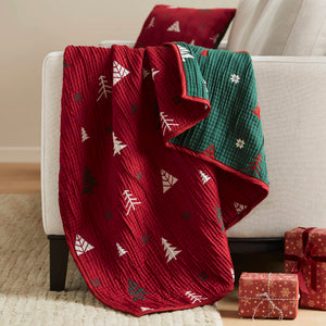 English Elm Winter 50x60" Throw Set Red — Matelassé Cozy Throw & 16" Decorative Pillow, Soft Polyester Blend B035P381284