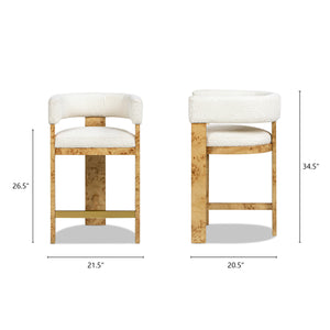 English Elm Jennifer Taylor Home - Vavona Burl Counter Height Bar Stool 26.5" – Polar Off-White Sherpa Upholstered Barrel Back, Chic B2719P286839