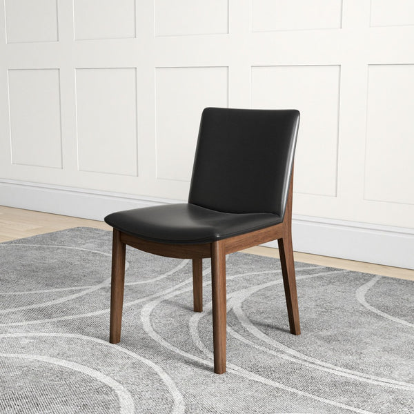 English Elm Solid Wood Frame Mid-century Dining Chairs Set of 2 with Curved Back Black Upholstery B183P201767