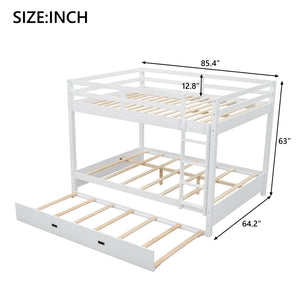 English Elm Wood Queen Size Bunk Bed With Trundle & Ladder – Stylish Space-Saving Solution For All Ages! N7090004008K-GIGA