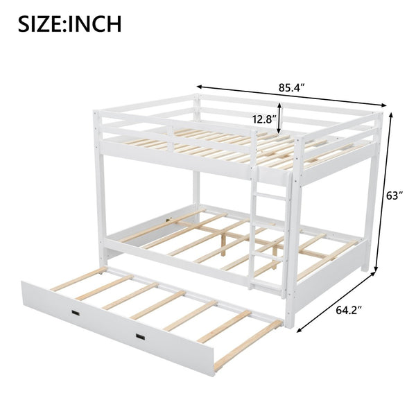 English Elm Wood Queen Size Bunk Bed With Trundle & Ladder – Stylish Space-Saving Solution For All Ages! N7090004008K-GIGA