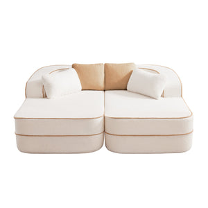 English Elm 77.2" Teddy Fabric Modular Sectional Sofa with Plush 32D Sponge, No Assembly, Cloud Comfort White W714S01416