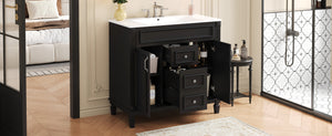 English Elm 36'' Modern Bathroom Vanity With Black Ceramic Top, Soft Closing Doors & Drawers For Stylish Storage N710P230231B