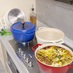 English Elm Lightweight 5 Qt Dutch Oven With Lid - Nonstick Enameled Cast Aluminum Pot For Versatile Cooking, Red T3950P399487