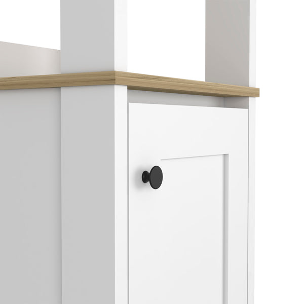 English Elm Arctic Linen storage cabinet 4-shelf single-door tall bathroom organizer in sleek light gray finish Multicolor 33 L x 22 W x 7 H B128P148858