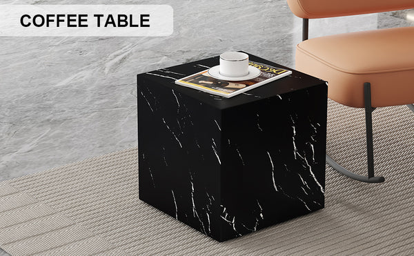 English Elm 15.7*15.7*15.7 Black Marble Texture MDF Coffee Table - Luxurious Cube Side Table, No Assembly, Versatile Decor Accent W1151P227822