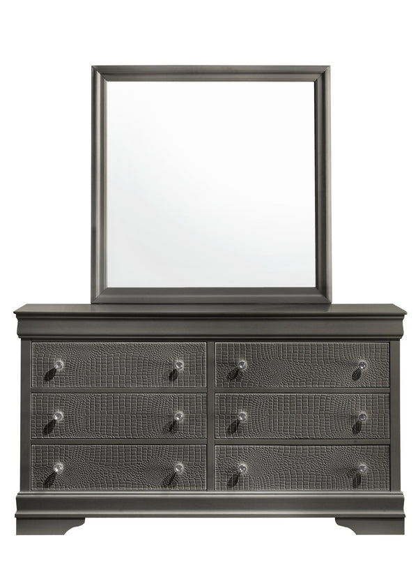 English Elm Blaze Upholstered 5-Piece Queen Bedroom Set With Led Headboard & Crystal Hardware In Metallic Gray B009S02041
