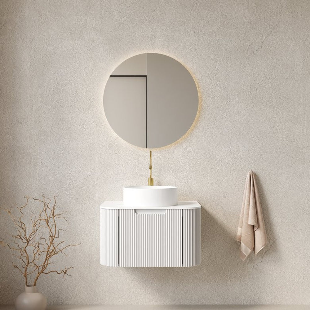 English Elm Dina Floating Bathroom Vanity with Sintered Stone Top and Crystal Glass Basin White W2615S00583