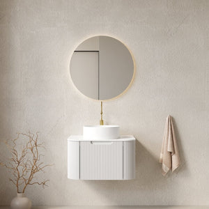 English Elm Dina Floating Bathroom Vanity with Sintered Stone Top and Crystal Glass Basin White W2615S00583