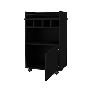 English Elm Fm Furniture Crozier Rolling Bar Cart with Wine Rack Cabinet and Warm Macadamia Finish B128P321057