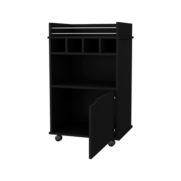 English Elm Fm Furniture Crozier Rolling Bar Cart with Wine Rack Cabinet and Warm Macadamia Finish B128P321057