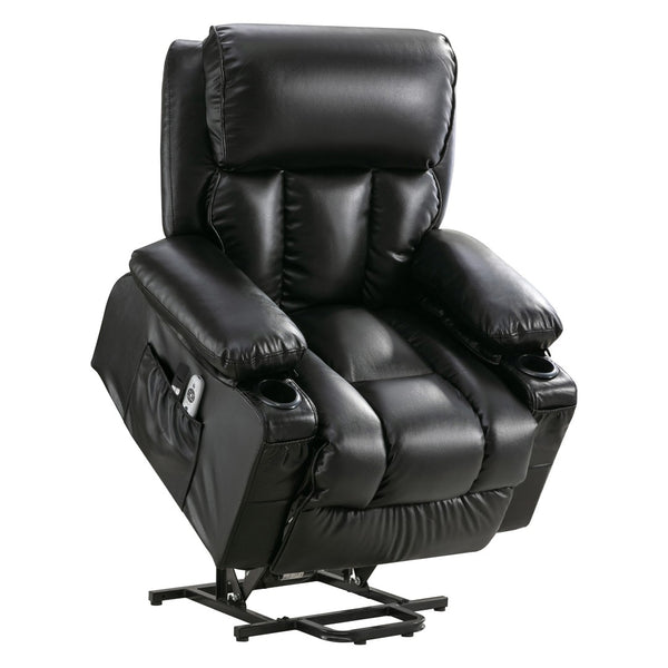 English Elm Power Lift Recliner Chair with Massage Heating Fleece Leather and Usb for Elderly Black W1807P299442