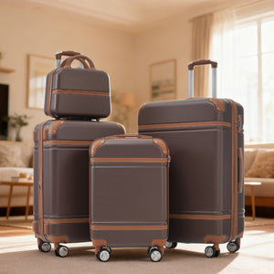 English Elm Hardshell Abs Spinner Luggage Set Four Piece Expandable Tsa Lock Travel Suitcases Brown N732P170218O
