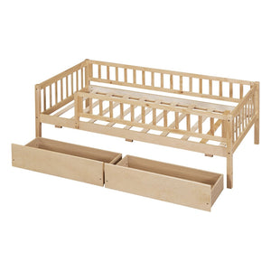 English Elm Twin Pine Wood Daybed with Storage Drawers for Guest Room or Studio Space Natural WF301864AAN