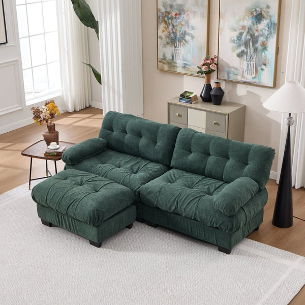 English Elm Modular Cloud Sectional with Ottoman Deep Seat Flannelette Sofa for Living Room Green W2120S00023
