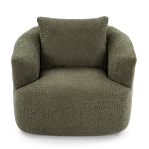 English Elm 360° Swivel Chair with Boucle Upholstery, Deep Pocket-Spring Seat, Ergonomic Curved Arms & Minimalist Design for Living Room Comfort Green N719P288552F
