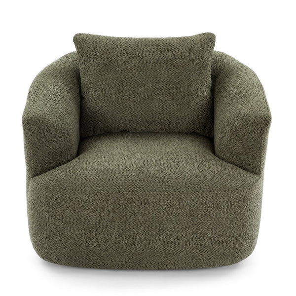 English Elm 360° Swivel Chair with Boucle Upholstery, Deep Pocket-Spring Seat, Ergonomic Curved Arms & Minimalist Design for Living Room Comfort Green N719P288552F