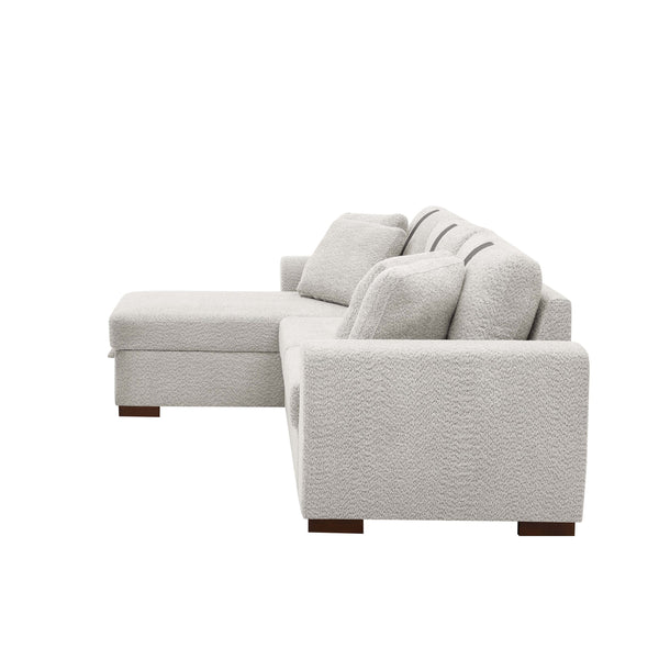 English Elm 116" Pull-Out Sofa Bed Khaki Light Gray Polyester Sectional with Storage Chaise, Contemporary Comfort for Living Rooms and Entertaining Guests B343S00036