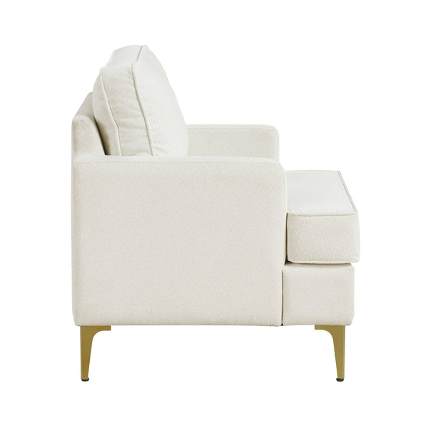 English Elm Modern Comfort Accent Chair with Chenille Upholstery, Brushed Gold Metal Legs, Durable Plywood Frame Beige 29 L x 23 W x 26 H B011P308018