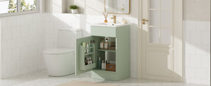 English Elm [video] Compact Sage Green Bathroom Vanity with Ceramic Sink Soft Close Cabinet N759P237932G