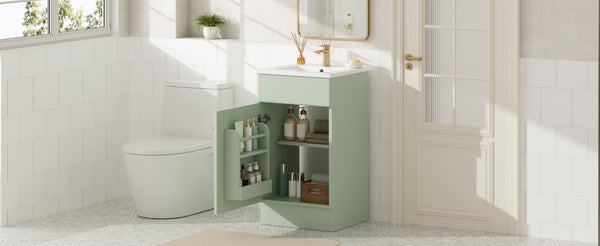 English Elm [video] Compact Sage Green Bathroom Vanity with Ceramic Sink Soft Close Cabinet N759P237932G