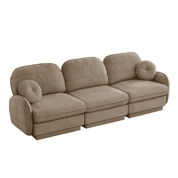 English Elm 105"chenille Cloud Sofa Quilted Plush Three Seater with Deep Cushions for Living Room Light Coffee W714S01759