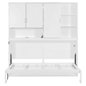 English Elm Twin Murphy Bed with Cabinet Shelves Built in Lighting Usb Ports Space Saving Wall Unit White LP000389AAK-1