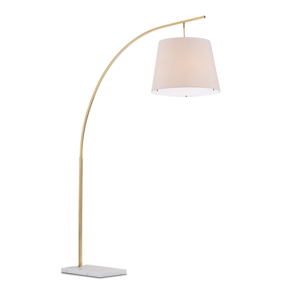 Cloister Brass Floor Lamp - Modern Arc Design with Elegant White Shade and Antique Finish for Style