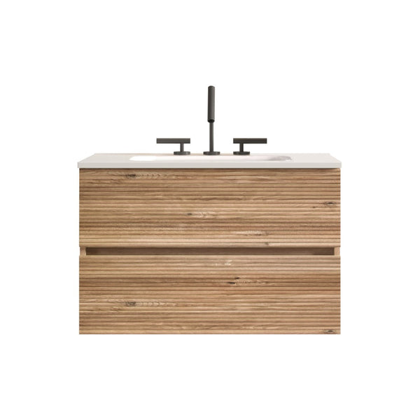 English Elm Gloria 30 Inch Floating Bathroom Vanity Rough Oak Finish with Ceramic Sink Modern Bath W1865S00196