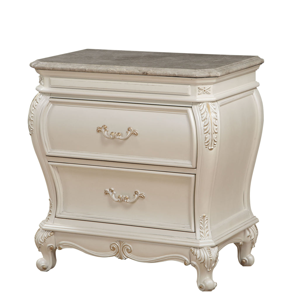 English Elm Chantelle Pearl White Nightstand with Granite Top, Felt-Lined Drawer, Dovetail Craft & Smooth Glides B2726P261201