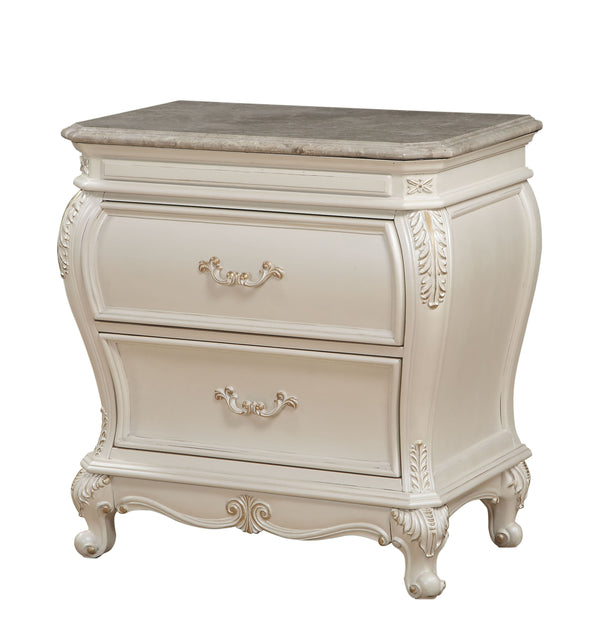 English Elm Chantelle Pearl White Nightstand with Granite Top, Felt-Lined Drawer, Dovetail Craft & Smooth Glides B2726P261201