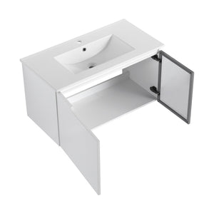 English Elm 60" Freestanding Double Sink Bathroom Vanity with Soft-close Doors and Three Drawers W999S00531