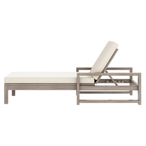 English Elm Trexm Outdoor Acacia Wood Chaise Lounge Set Two Adjustable Poolside Reclining Chairs Gray TM000013AAE