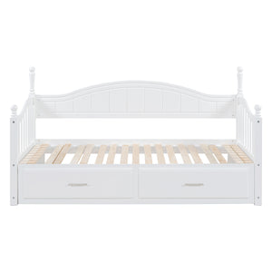 English Elm Wooden Twin Daybed with Trundle and Two Storage Drawers, Solid MDF Frame, Guardrails for Safety and Style White 43.5 L x 24.75 W x 6 H N733S173459K