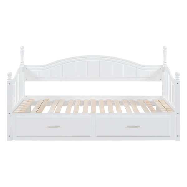 English Elm Wooden Twin Daybed with Trundle and Two Storage Drawers, Solid MDF Frame, Guardrails for Safety and Style White 43.5 L x 24.75 W x 6 H N733S173459K