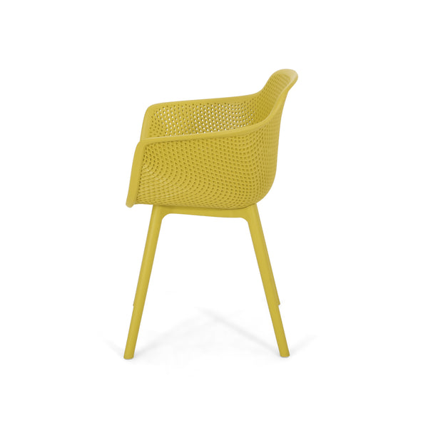 English Elm Christopher Knight Home® - LOTUS modern outdoor dining chair with weather-resistant polypropylene, perforated diamond pattern comfort and stability Yellow 23.5 L x 23.5 W x 22.5 H 69068.00YLW