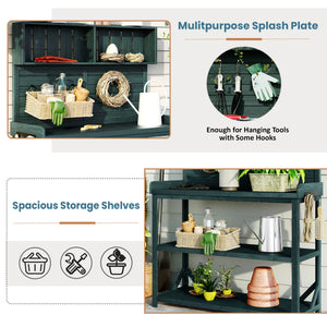 English Elm TOPMAX 65" Wooden Potting Bench with Splash Plate & Hook, 4 Storage Shelves, Fir Wood Patio Workstation N717P221495F